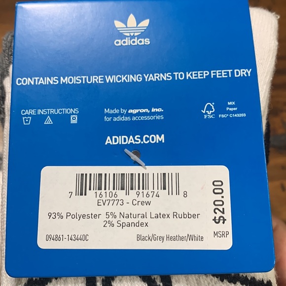 Adidas Men’s Socks - 3 Pair Crew Socks Shoe Size 6-12 - Picture 6 of 6